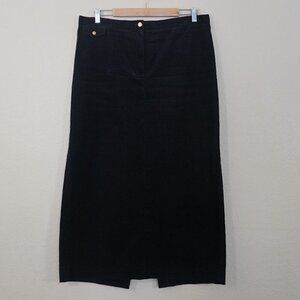 VTG Y2K 2000s Ralph Lauren Jeans Co Black Corduroy Midi Skirt 16 Modest Academia